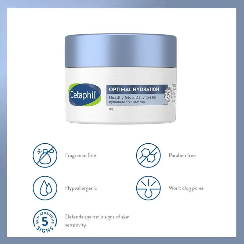 Cetaphil Optimal Hydration Healthy Glow Daily Moisturizing Cream For Dry or Dehydrated Skin 48g Cetaphil