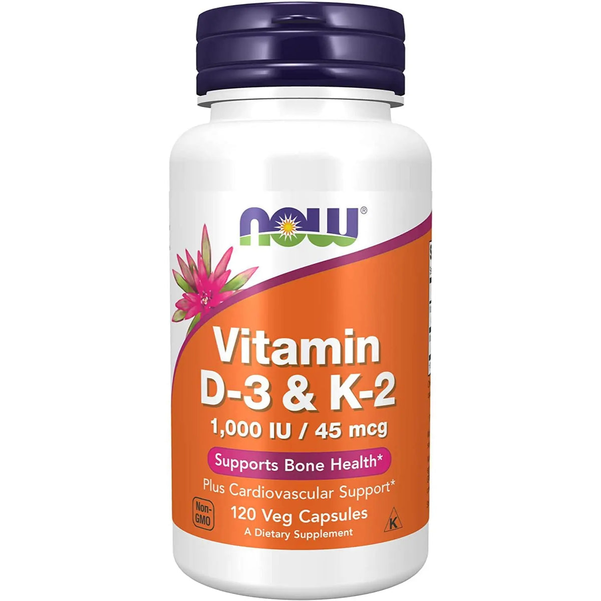 Now Foods Vitamin D3 & K2 1000 IU/45mcg Vegetable Capsules 120's Now