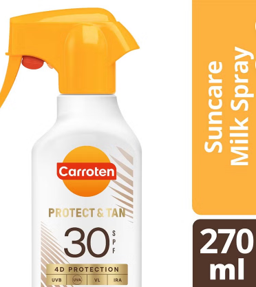 Carroten Protect & Tan Suncare SPF30 Tanning Body Milk Spray 270ml carroten