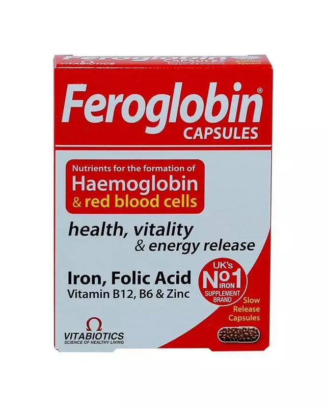 Vitabiotics Feroglobin B12 Capsules With Iron, Folic Acid & Vitamin B12 To Fight Fatigue, Pack of 30's vitabiotics