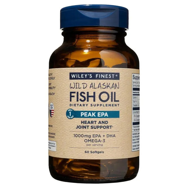 Wiley's Finest Peak EPA 1000mg Omega 3 Fish Oil Supplement Softgels, Pack of  60's Wiley's Finest