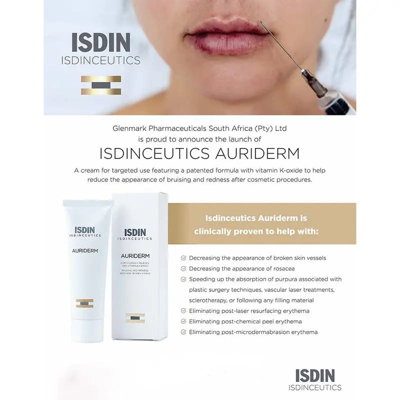 Isdin Auriderm Post Procedure Face Cream For Bruises And Redness 50ml Isdin