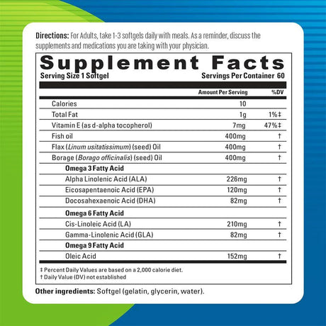 Blueberry omega 3-6-9 fish flax Borage - 60 Softgels Blueberry Naturals