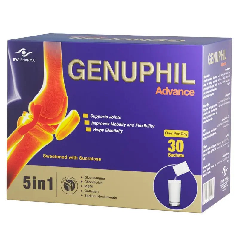 Eva Pharma Genuphil Advance 5-In-One Oral Powder Sachets For Healthy Joints, Pack of 30's Eva Pharma