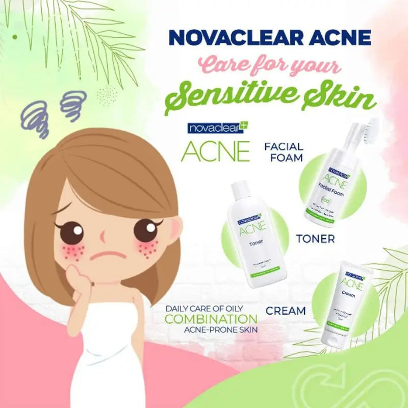 Novaclear Acne Kit With Acne Facial Foam 100ml + Acne Toner 150ml + Acne Cream For Oily, Combination & Acne-Prone Skin 40ml Novaclear