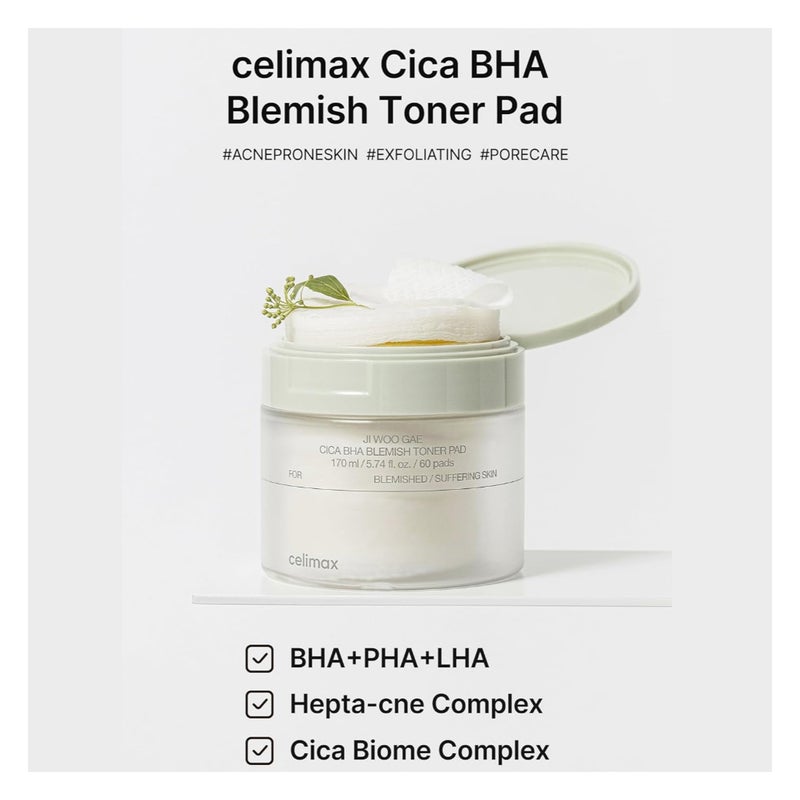 Celimax Ji Woo Gae Cica BHA Blemish Toner Pads, Pack of 60's Celimax