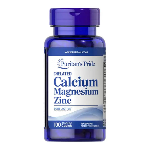 Puritan's Pride Chelated Calcium Magnesium Zinc Dietary Supplement, 100 Caplets Puritan's Pride