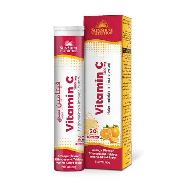 Sunshine Nutrition Vitamin C 1000 mg Orange Flavour Effervescent 20 Tablets - www.palcgcc.com