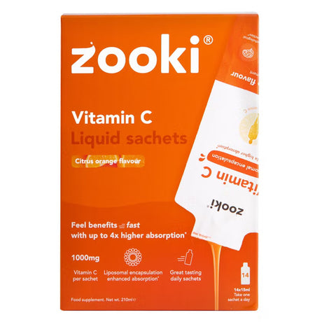 Zooki Liposomal Vitamin C 1000mg Orange Flavor Liquid Sachets 15ml, Pack of 14's Zooki