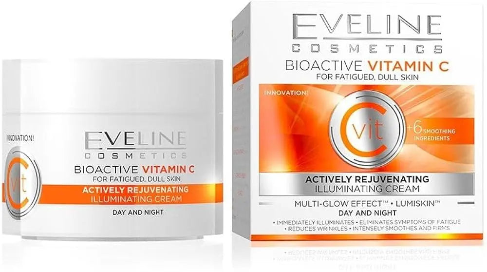 Eveline Cosmetics Bioactive Vitamin C Illuminating Cream, Infused With Active Rejuvenating Ingredients, Day And Night Use 50ml Eveline