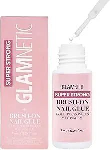 Glamnetic Super Strong Brush On Nail Glue | Brush Tip Applicator, Mess Free, Travel Friendly, Vegan | Durable & Long-Lasting | .24 fl. oz. Glamnetic