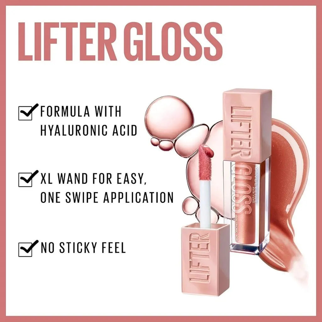Maybelline New York Lifter Gloss, Lip Gloss With Hyaluronic Acid, 008 Stone Maybelline