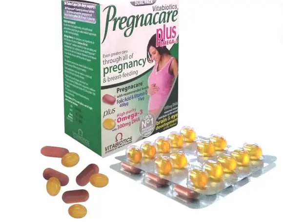Vitabiotics Pregnacare Plus Omega-3 Pregnancy Multivitamin With Folic Acid & DHA, Dual Pack of Tablets 28's + Capsules 28's Vitabiotics