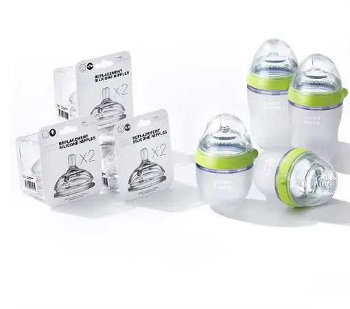 Comotomo Baby Feeding Bottles With Replacement Silicone Nipples-Green, Bundle Pack of 10 Pieces Comotomo