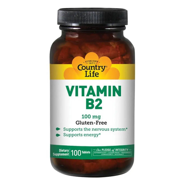 Country Life Vitamin B2 100 mg Tablets For Healthy Nervous System, Pack of 100's Country Life