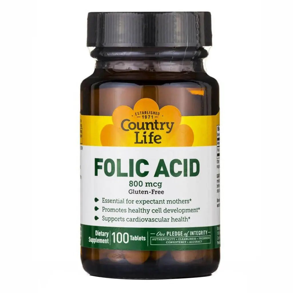 Country Life Folic Acid 800 mcg Supplement Tablets For Pregnancy, Pack of 100's Country Life