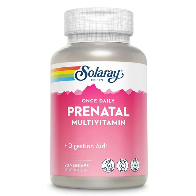 Solaray Once Daily Prenatal Multivitamin Veg Capsules With DHA & Iron, Pack of 90's Solaray