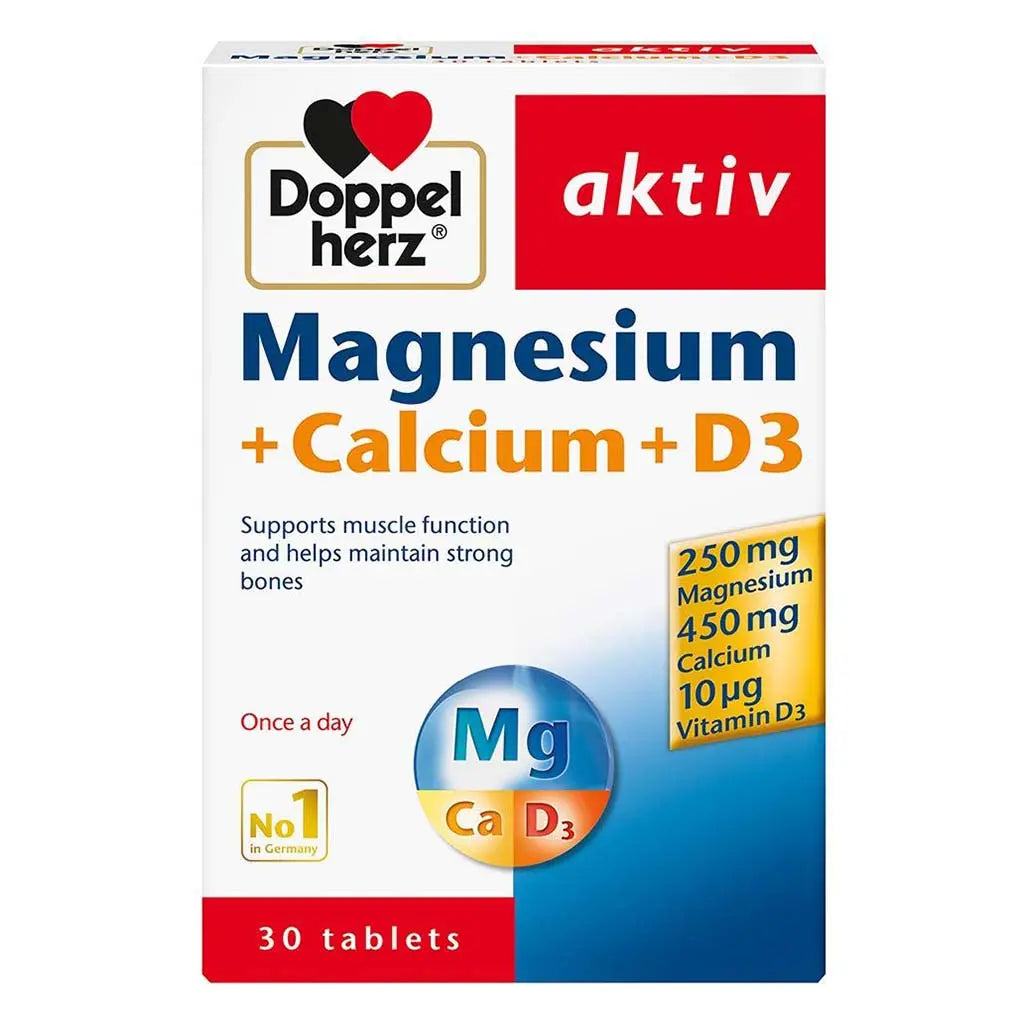 Doppelherz aktiv Magnesium + Calcium + Vitamin D3 Tablets For Muscle & Bone Support, Pack of 30's Doppelherz
